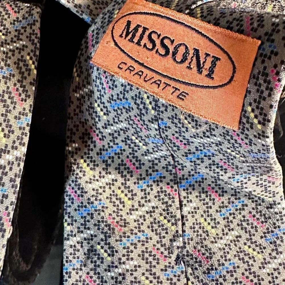 Missoni Chevron Mens Tie Silk Neckwear Brown Zig Zag Red Blue Polka Dots